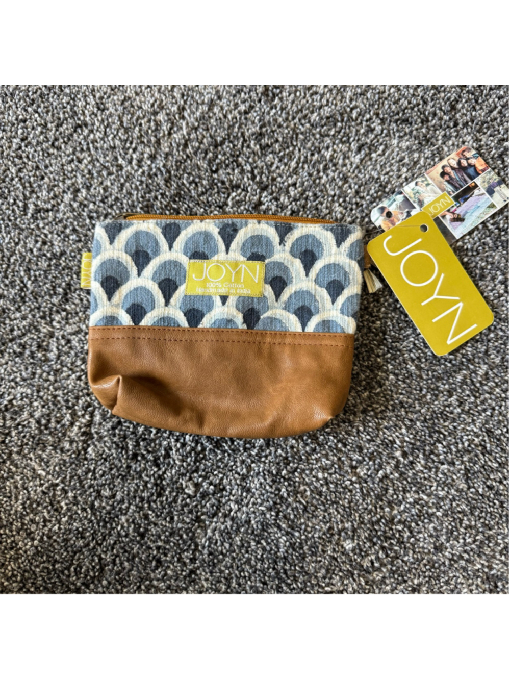 Women's JOYN Blue & Brown Patterned Cotton Cosmetic/Accessory Pouch NWT